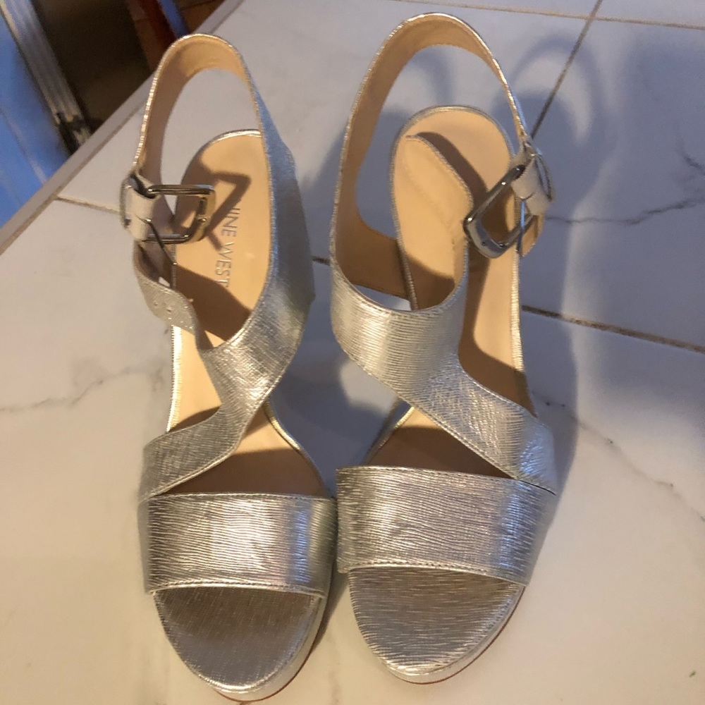 Nine West silver platform sandals